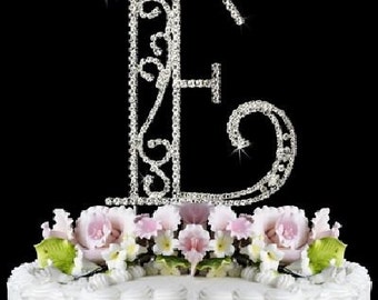 Beautiful Crystal Rhinestone Silver Letter "E" Monogram Wedding, Anniversary & Birthday Cake Topper *FREE SHIPPING*