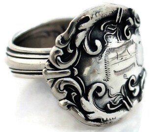 Spoon Ring Sterling Silver Irving by Wallace 1899 Monogram D Size 5-10
