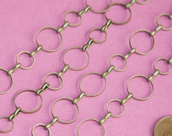Sale 5 ft of Antiqued Brass circle links chain 8mm-12mm