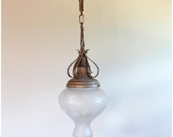 A7484 Antique Circa 1915 Wheelcut Globe With nickel plated Pendant Ceiling Light fixture