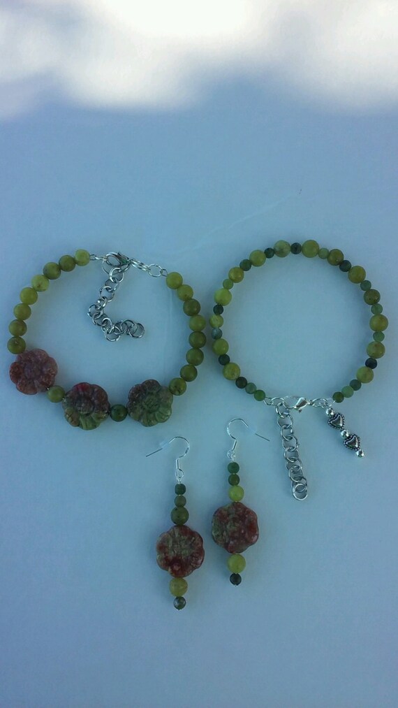 Gemstone Bracelets And Earrings SetNew Jade and Autumn Jasper