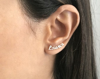 Name Earring - Personalized Earring - Name Ear Climber - Gold Earring - Personalized Jewelery -Personalized Name Earrings - Mothers Day Gift