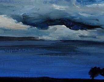 Night sky painting - Night Landscape - Original acrylic painting on canvas - Cloud painting - Original art - Wall art - Elisa Alvarado - Art