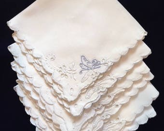 Vintage Embroidered napkins, Cotton napkins, Butterfly embroidery, Set of 6,