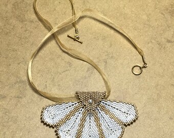 Peyote Bead Necklace Beadwork Necklace Seed Bead Necklace Bead Woven Pendant Art Deco Necklace Gold Lotus Necklace Statement Necklace