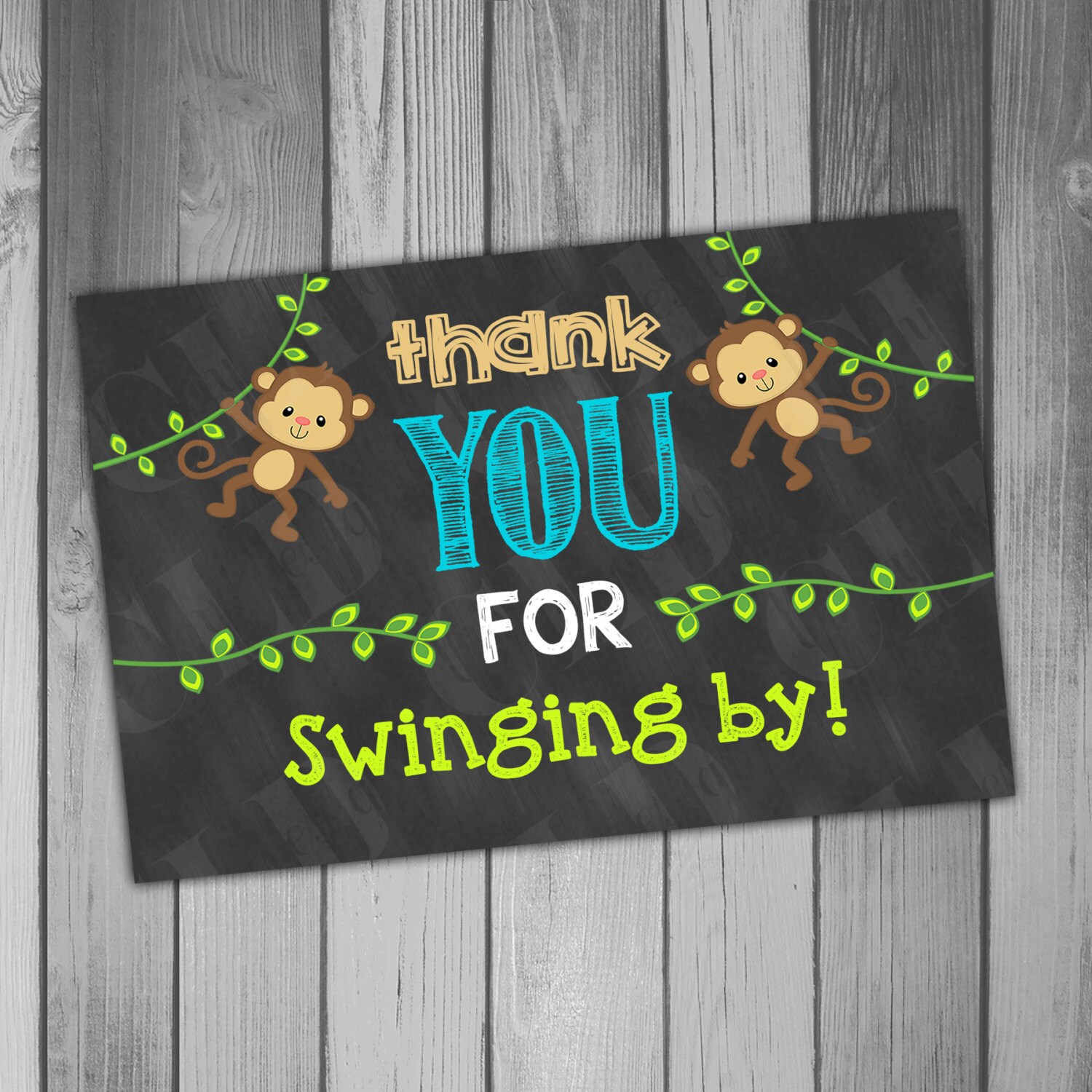 Thank you card monkey thank you monkey birthday chalkboard