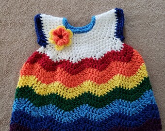 Crocheted rainbow chevron dress - Size 12 mos