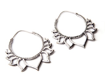 Big Lotus White Brass Hoop Earrings Tribal Earrings Jewellery Free UK Delivery Gift Boxed Same Day Dispatch WB51