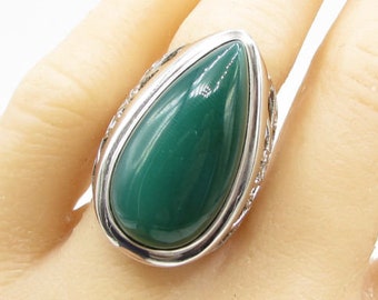 925 sterling silver - green chalcedony tear drop statement ring sz 9 - r1102