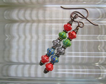 Multicolored Linear BOHO Czech Glass Earrings Simple but Fancy Lightweight and Affordable BOHO Earrings Hypoallergenic Niobium French Hooks