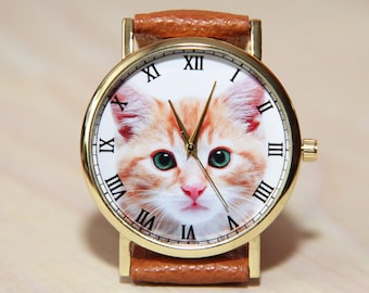 Wrist watch red cat, cat watch, women's watch, men's watch, watch for cat lover, watch for birthday, red wrist watch, unique watches