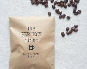50 Coffee Favor Bags - The Perfect Blend Coffee Bags - Kraft Wedding Paper Bags