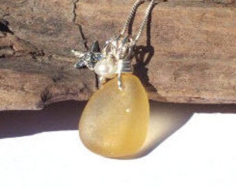 Sea Glass Necklace, RARE Yellow Beach Necklace, Sea Glass Jewelry, Beach Necklace, Sea Glass, Beach Glass, Lake Jewelry