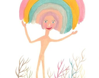 Rainbow print, quirky art print, funny prints, nudist, art prints