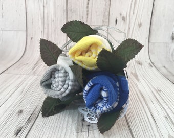 Rose Sock Bouquet - Blue/Yellow/Grey