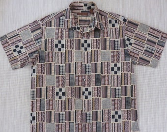 Mens Hawaiian Shirt TORI RICHARD Trippy Geometric Tiki Tribal Print Aloha Shirt Beach Wear 100% Cotton Lawn Camp -XL- Oahu Lew's Shirt Shack