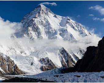 K2 Snow-capped Mountain Poster Borders Pakistan & China Raw Nature 24x36