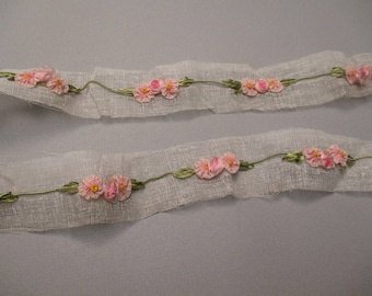 Antique victorian Silk Ribbon work ribbon Rose Rosette French France