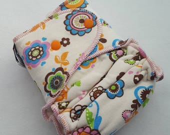 CLOTH DIAPER One Size (11-35#) Bamboo/Bamboo Velour Fitted,Mad Sky,Floral Diaper,Retro Diaper,Retro Baby,Vintage Baby,Girl Diaper,One Size