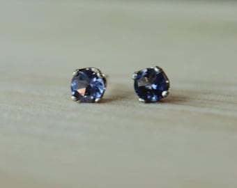 5mm Iolite Argentium Silver Earrings - Nickel Free Hypoallergenic Stud Earrings