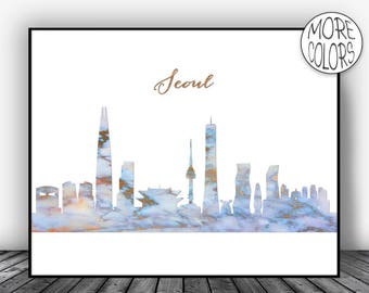 Seoul Print Seoul Skyline Seoul South Korea Art Print Office Decor City Skyline Prints City Skyline Art Office Wall Art ArtPrintsZoe