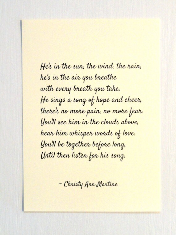 Clearance 50% Off - Sympathy Gift - Prints - Loss of Son Father or Brother - He's in the Sun the Wind the Rain Poem Print