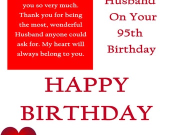 Husband 95 Birthday Card with removabl laminate