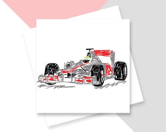 Racing car greetings card