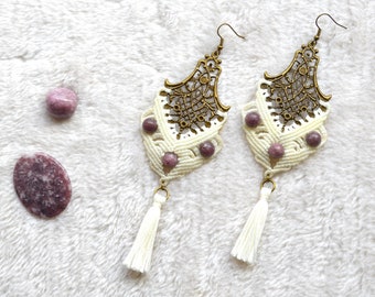 Earrings REYAAN Lepidolite Spring Collection • • • • • • Cesira Gemstone Macrame MicroMacrame...