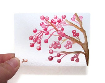 Berries Watercolor Painting Print ACEO - 3.5 x 2.5