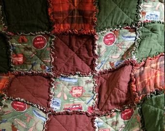 Outdoors Theme Rag Quilt Throw