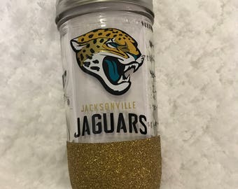 jacksonville jaguars mason jar tumbler, glitter dipped tumbler, mason jar tumblers, football tumbler, jaguars football, jaguars, football