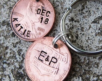 Hand Stamped 2018 Wedding Pennies - Perfect Bridesmaid or Groomsmen gifts - Personalized (necklace, keychain, or cell charm) -Made to Order-