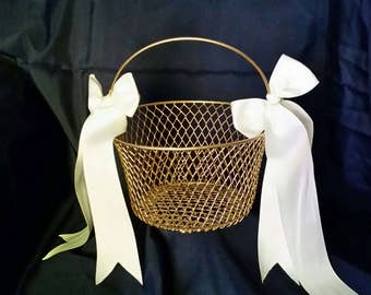 Gold Flower girl basket, gold basket, Flower Girl