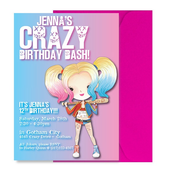 Harley Quinn Birthday Party Invitation Harley Quinn