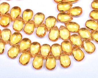 AAA 4 Inch 9x14mm Vivid Yellow Citrine Quartz Faceted Pear Shape Briolette Beads Strand-18 Beads Apx/Strand(#S 8014-15)