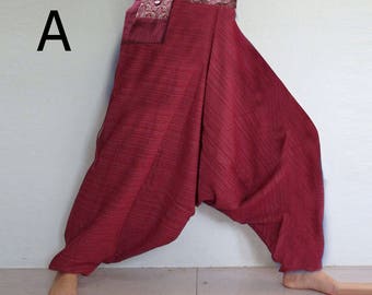 Rough cotton harem pants in a natural. Rustic-Red