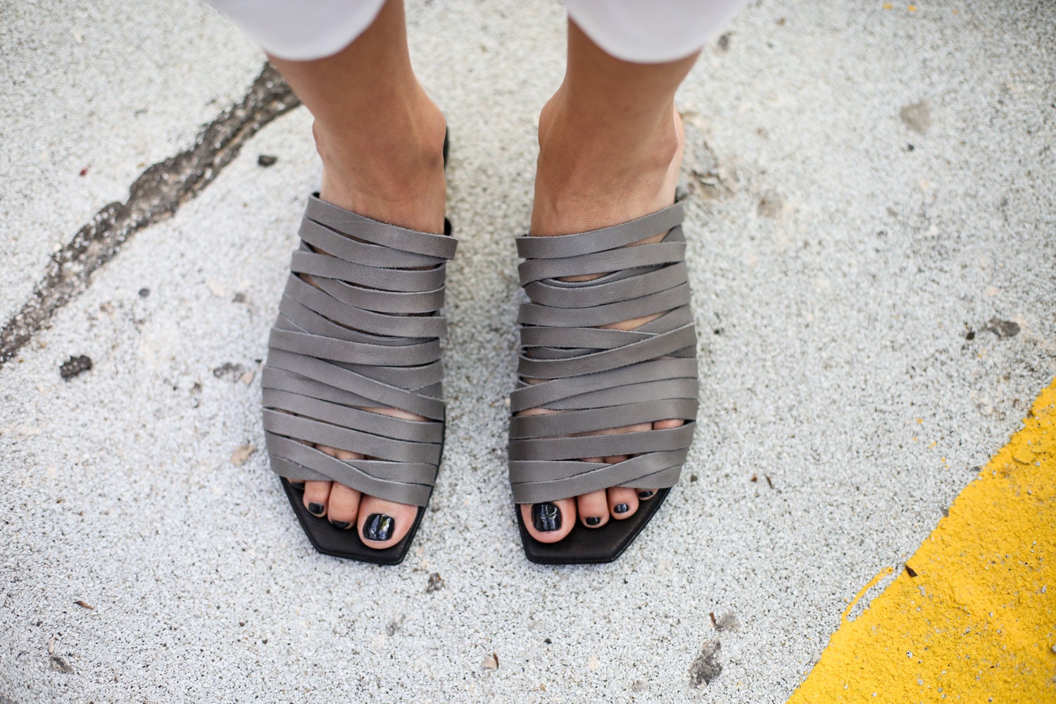 NEW Strappy Sandals Grey Leather Sandals Summer Shoes Grey