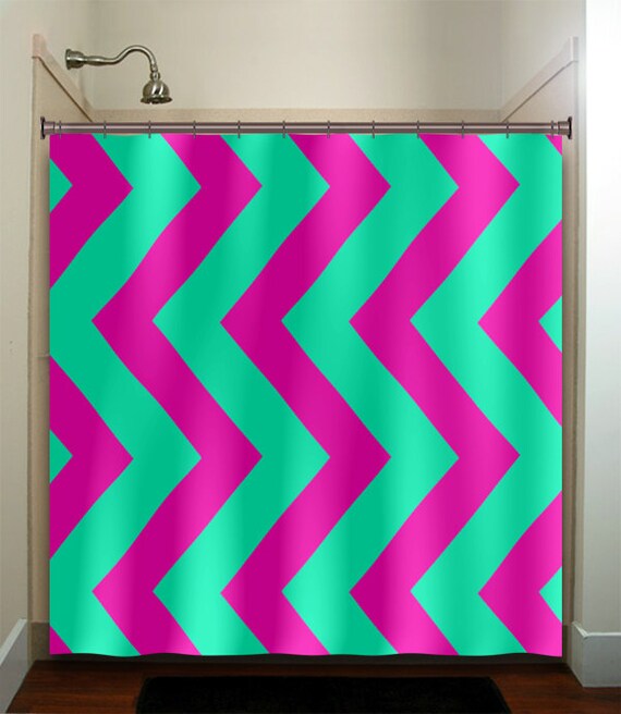 Aqua Magenta Pink Vertical Chevron Shower Curtain Extra Long
