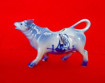 BLUE COW Creamer with Sailboat from GERMANY Vintage Collectible
