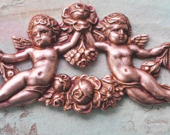 Neo Victorian centerpiece with cherubs, Rose Gold Ox