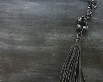 Black Leather Fringe Necklace