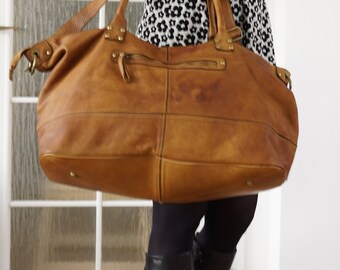 Washed Leather Bag, Washed Leather Travel Bag, Leather Weekender, Leather Bag, Leather Tote, Leather Handbag, Leather Carryall, antique tan