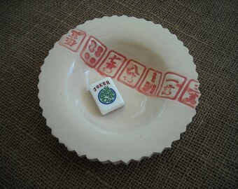 White Mahjong Bowl - Oriental Plate - Mahjongg Snack Dish - Mahjong Bowl - Mahjong Gift - Mahjong Pottery