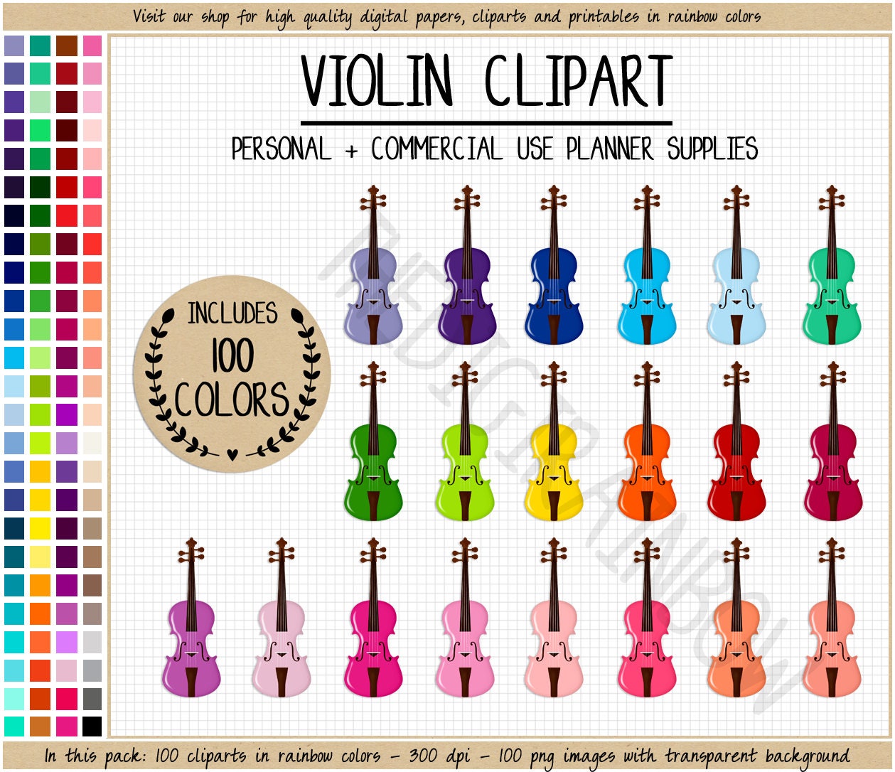 SALE 100 VIOLIN clipart rainbow violin stickers violin lesson