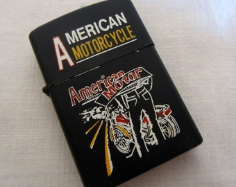 Vintage Lighter American Motorcycle Black with Graphics Metal Lighter 1990s Unused NOS