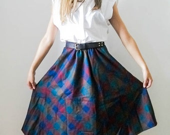 Vintage 70s colourful high waist gingham skirt size S M