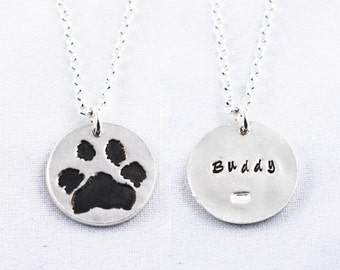 Silver Cat or Dog Paw Print on a Custom Pendant necklace / keychain - Pet Memorial Jewelry, Dog or Cat Lover, Pet Jewelry, Paw Print Jewelry