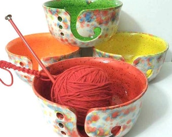 Fun-Fetti Wide Mouth Yarn Bowl Ceramic Gift for Knitters handmade in my Charleston, SC studio