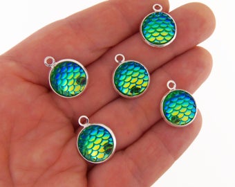 2 Green mermaid scale charms, mermaid scale charm, mermaid scales, mermaid supplies, mermaid accessories, mermaid scale, green mermaid tail